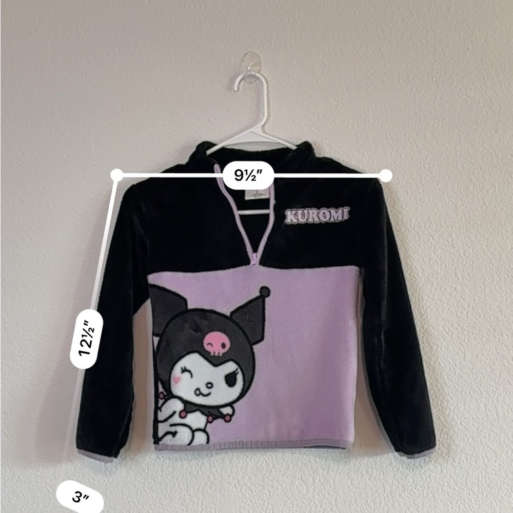 Sanrio Kuromi Kids Fleece Pullover | Black & Lavender | Quarter Zip | Small - Picture 13 of 16
